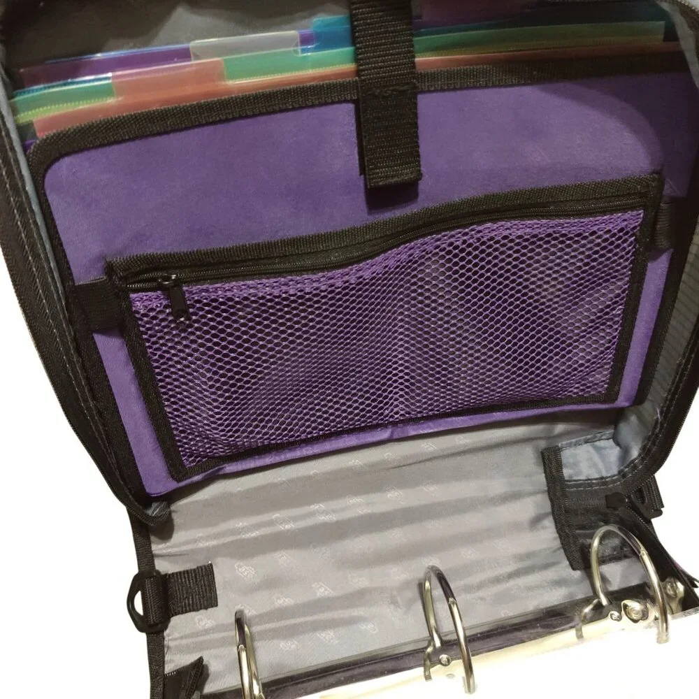 Case it Purple Gray 3 Ring Zipper Binder with Expanding File Organizer Pockets